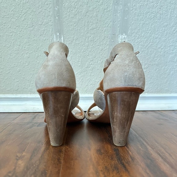 COCLICO Cut Out Ankle Strap Heeled Sandals Taupe Suede Leather - Picture 8 of 12